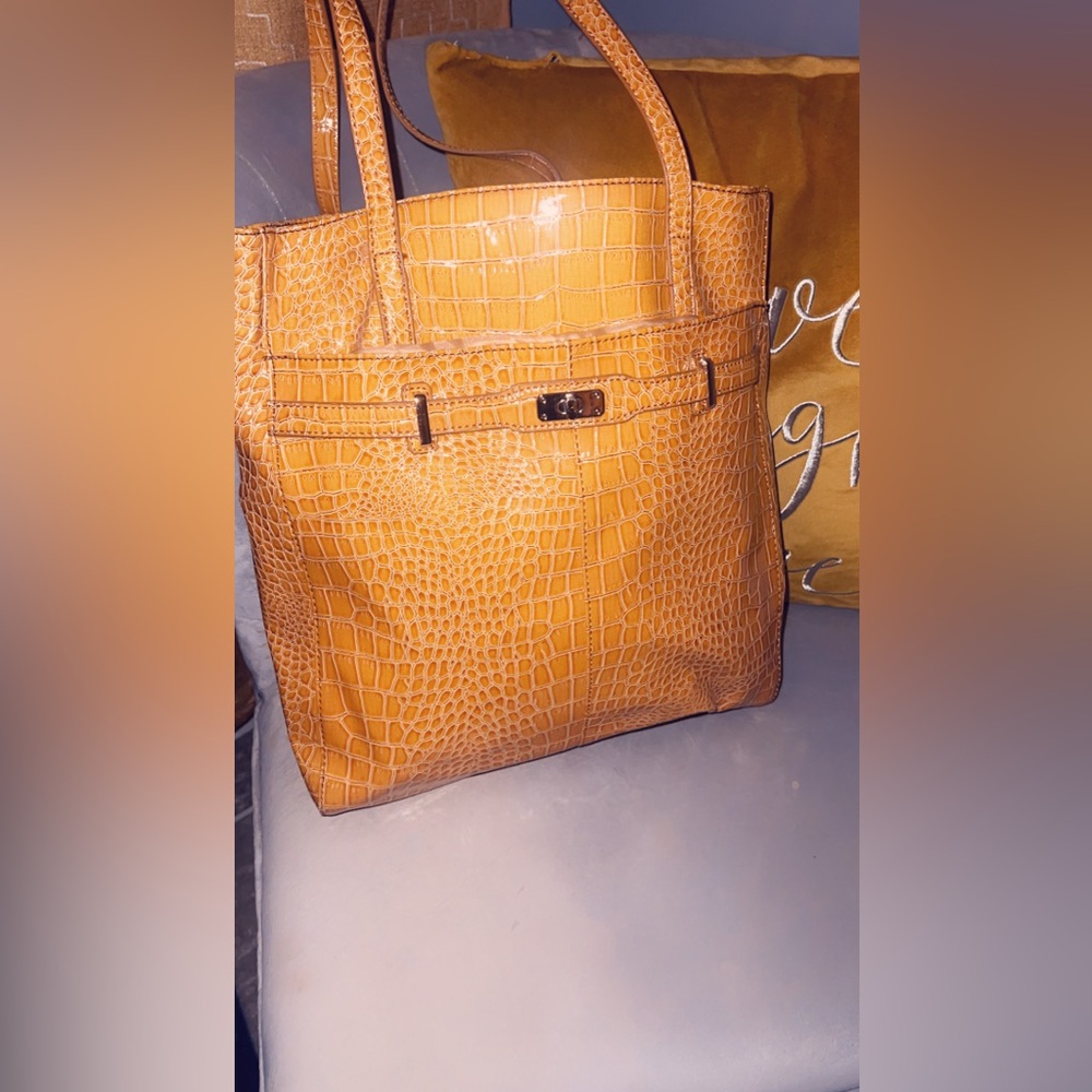 Gold Crocodile-Embossed Women's Bag